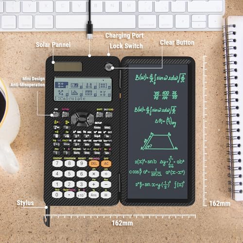 Black Rechargeable Scientific Calculator with Writing Pad and Hard Case Z12875