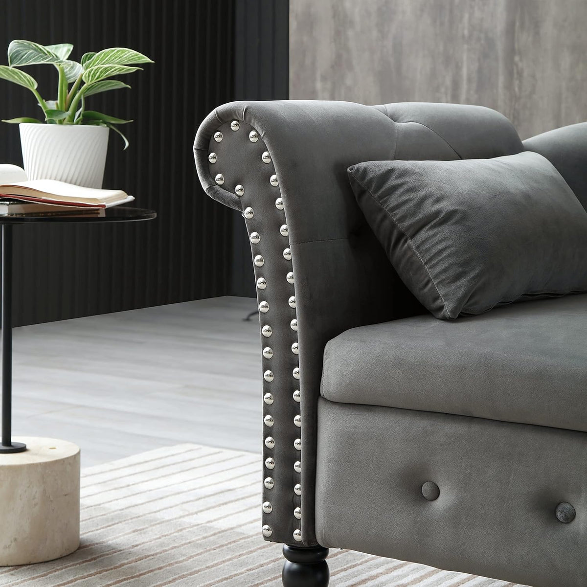 Gray Velvet Chaise Lounge Chair with Storage Z161