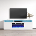 63" High Gloss Fireplace TV Stand with Storage Cabinets and LED Lights I1959