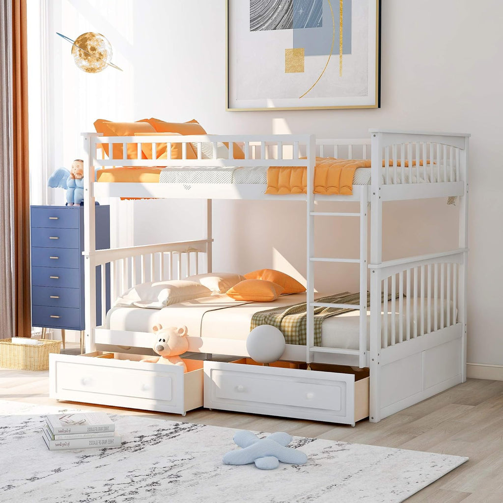 Grey Solid Wood Twin Over Twin Bunk Bed with Two Storage Drawers X4565