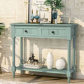 Retro Blue Console Table with Two Drawers and Bottom Shelf D813