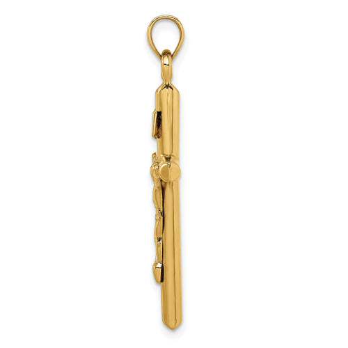 14K Yellow Gold Hollow Crucifix Pendant Charm S7317