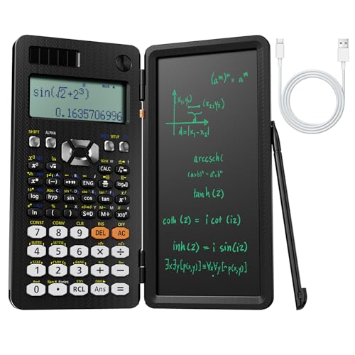 Black Rechargeable Scientific Calculator with Writing Pad and Hard Case Z12875