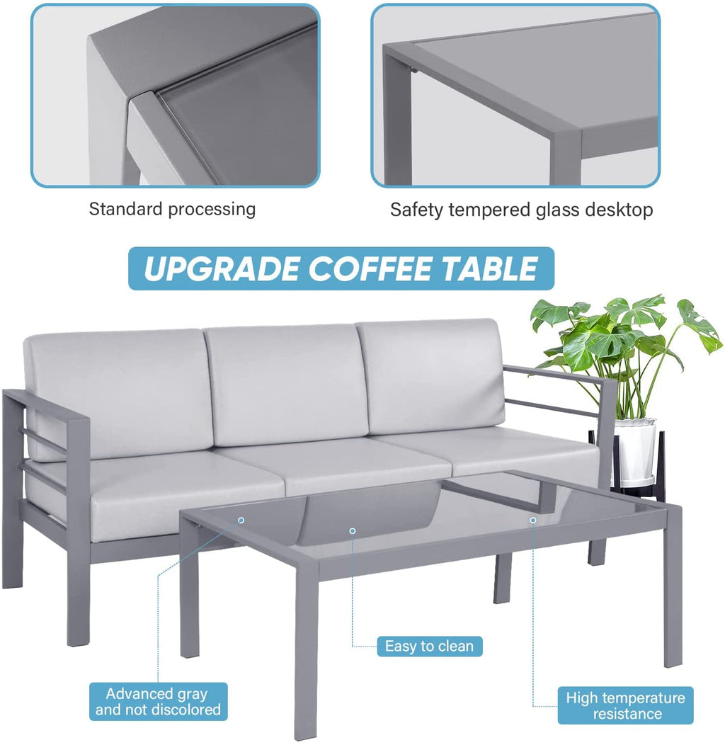 Metal Sectional Sofa with Cushions and Coffee Table（ 4 Pieces） Q835