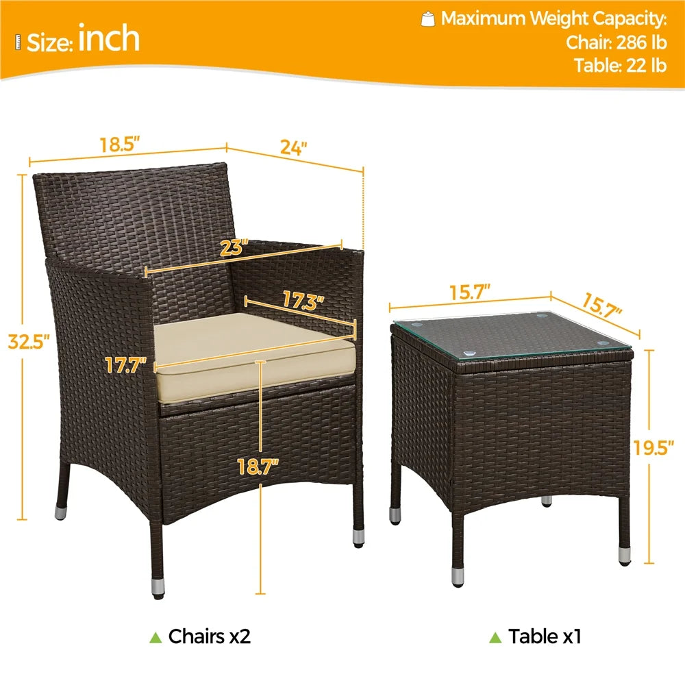 3-Piece Bistro Set with Rattan Chairs and Table H412