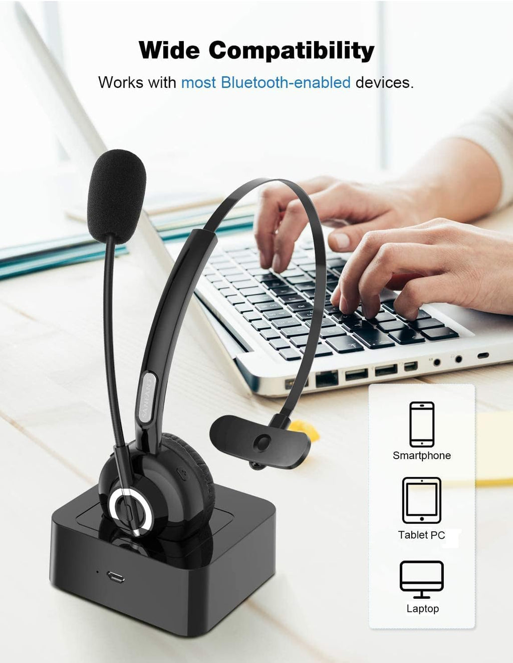 Bluetooth Headset with Microphone, Noise Canceling, 18hr Talktime V925