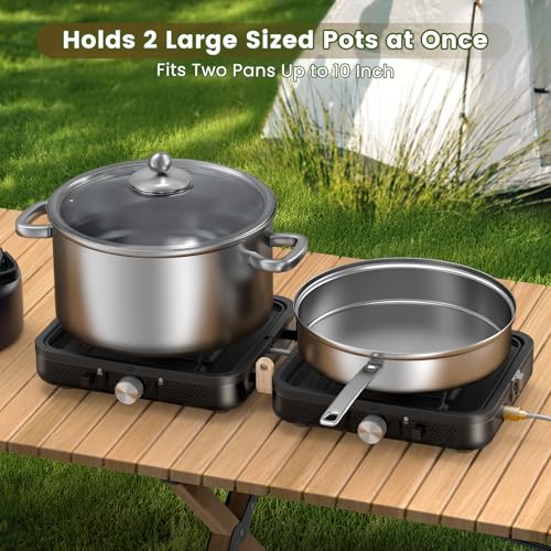 2-Burner Portable Propane Camp Stove with Griddle and Carrying Bag S431