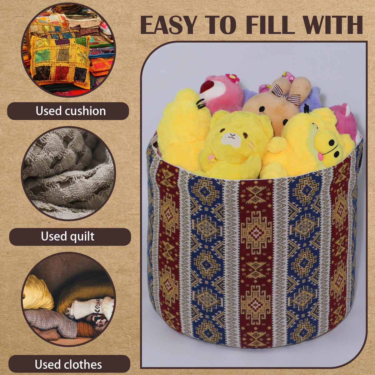 Cotton Polyester Blend Cylindrical Pouf Q152