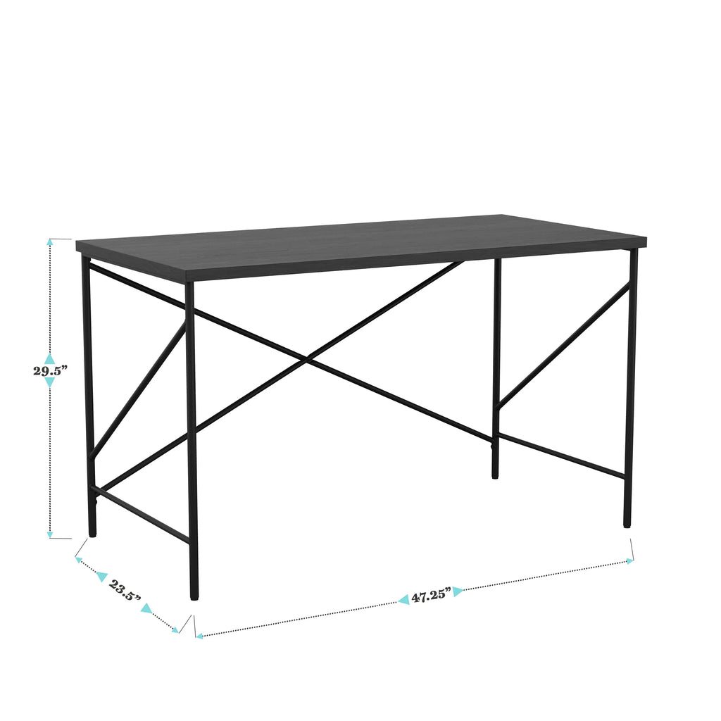 Black Wood Grain Parsons Desk with Metal X-Frame V424619