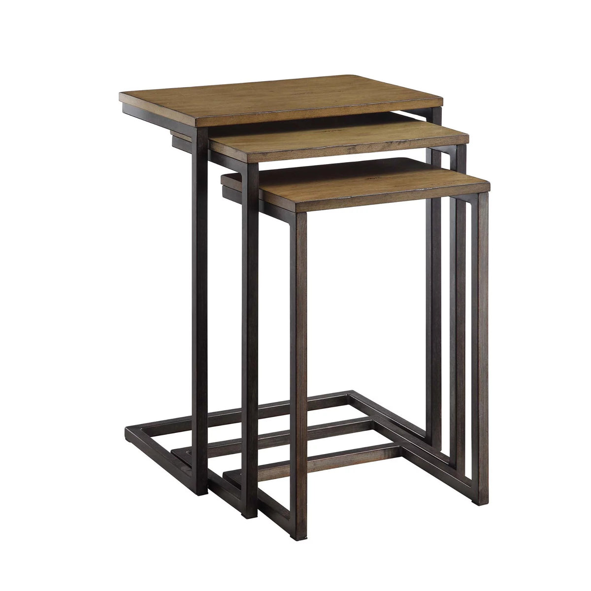 Brown and Black Set of 3 Nesting Tables with Mango Wood Top Y65630