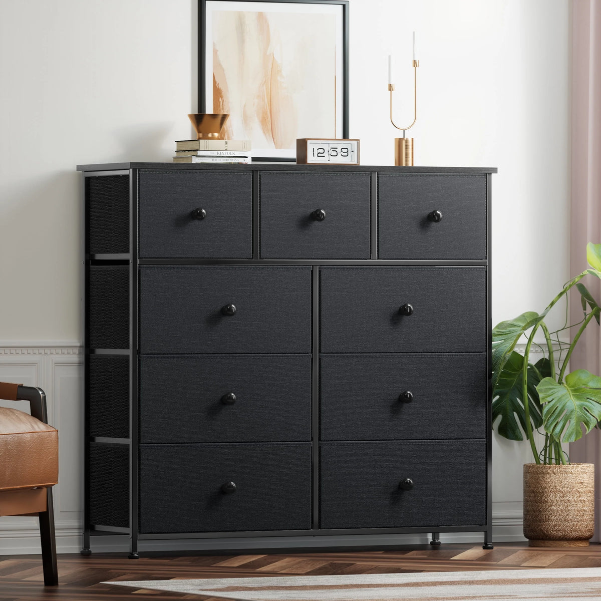 9 Drawer Fabric Dresser with Leather Finish R935596