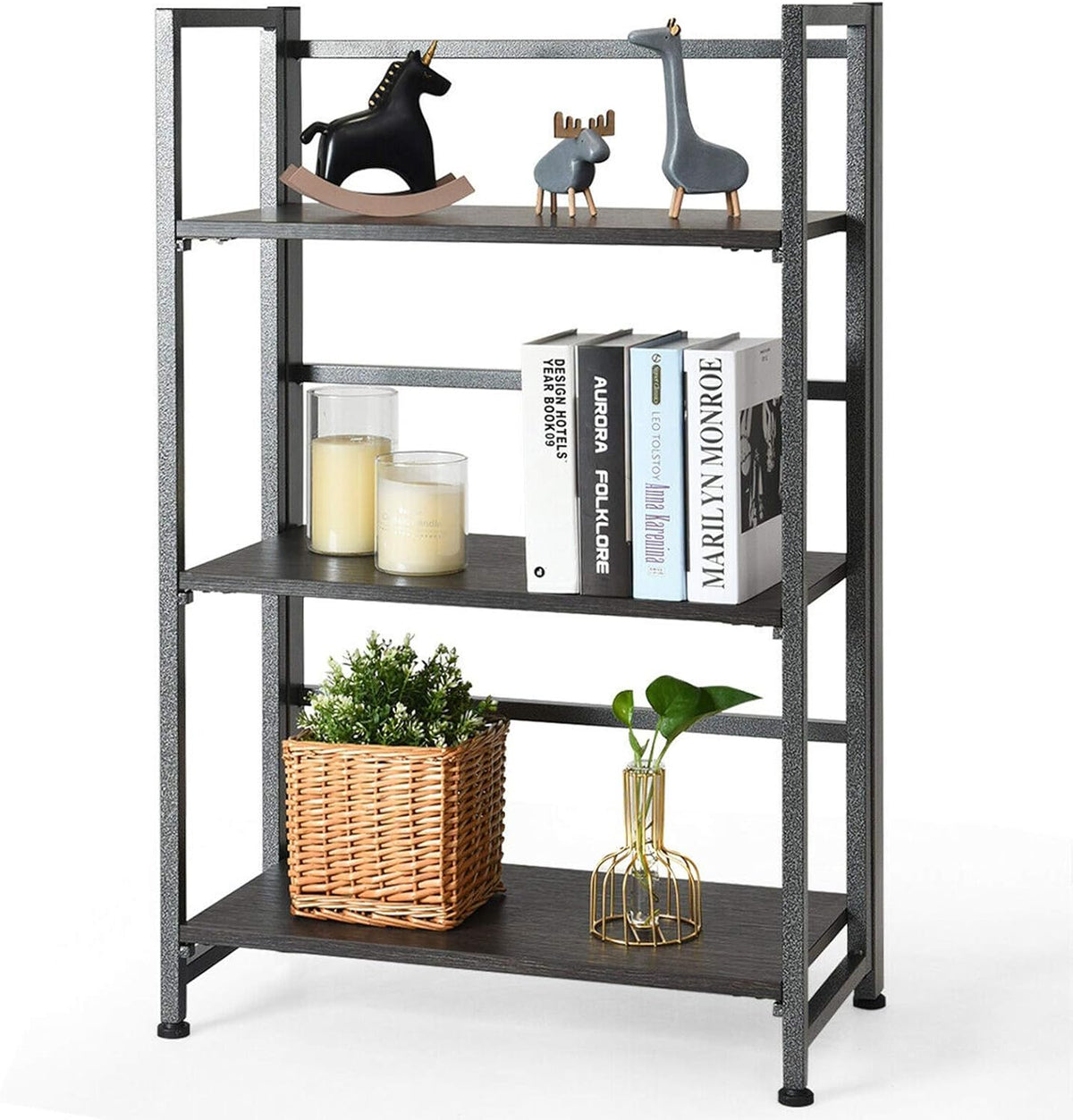 Silver 3 Tier Metal Folding Bookshelf I995726