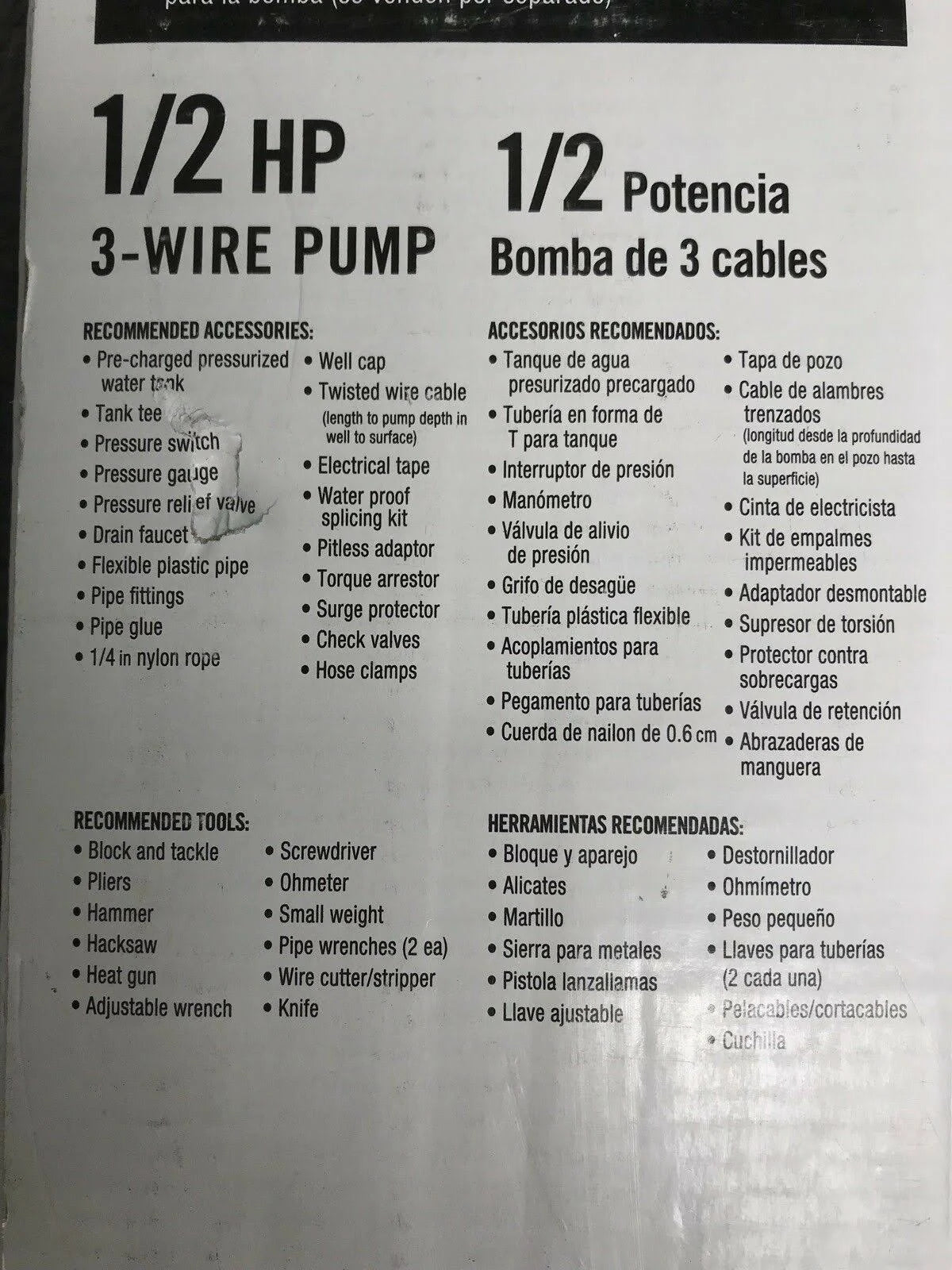 4 Submersible Deep Well 3-Wire Pump 1/2 HP 230V 600GPH O78308