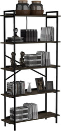 5-Tier Dark Brown Wooden Bookcase with Metal Frames E790