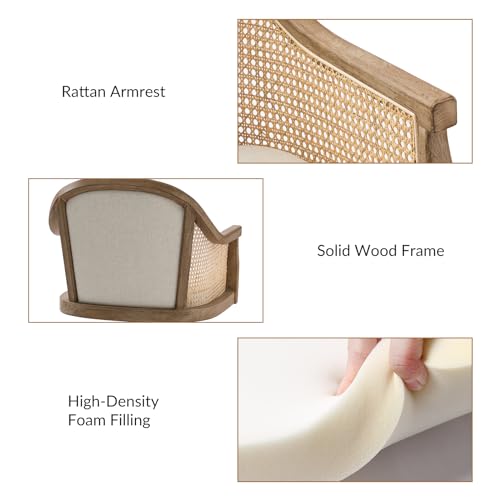 Ivory Upholstered Rattan Desk Chair with Armrest Q4538