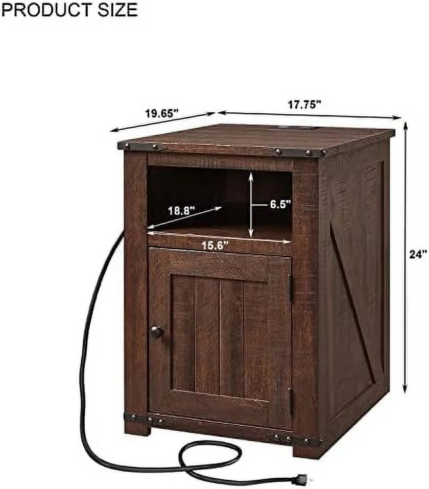 20" Farmhouse Wood End Table with Charging Station I5456