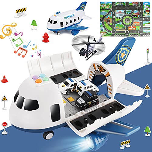 Airplane Toy with Fire Truck Cars and Play Mat Y107