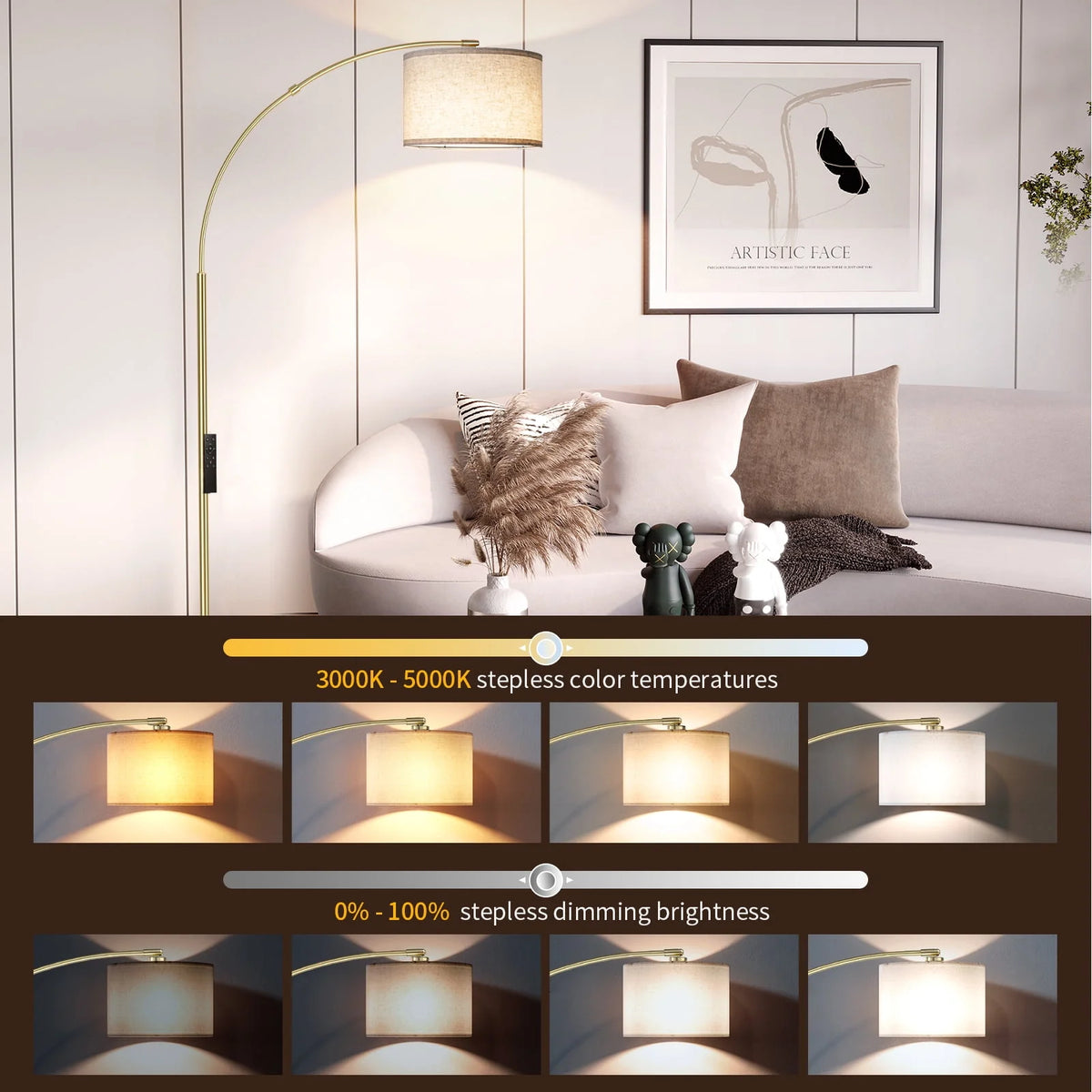 Gold Arc Floor Lamp with Remote S8792