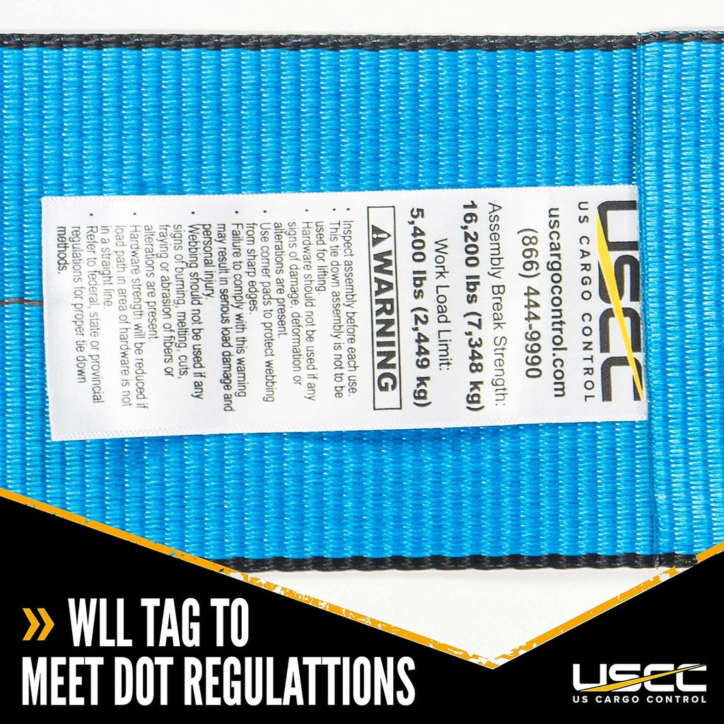 4 Inch x 50 Foot Blue Winch Strap with Chain Extension Pack of 2 J736937