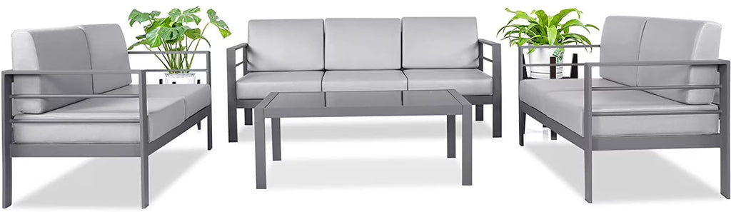 Metal Sectional Sofa with Cushions and Coffee Table（ 4 Pieces） Q835