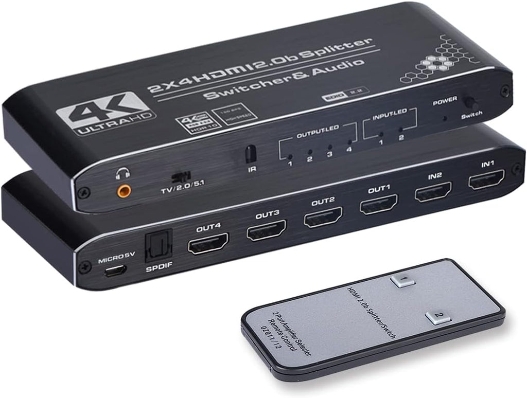4K HDMI Splitter 2x4 with Audio Extractor and IR Remote Control, Pack of 2 Z510060