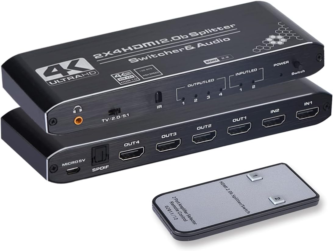 4K HDMI Splitter 2x4 with Audio Extractor and IR Remote Control, Pack of 2 Z510060