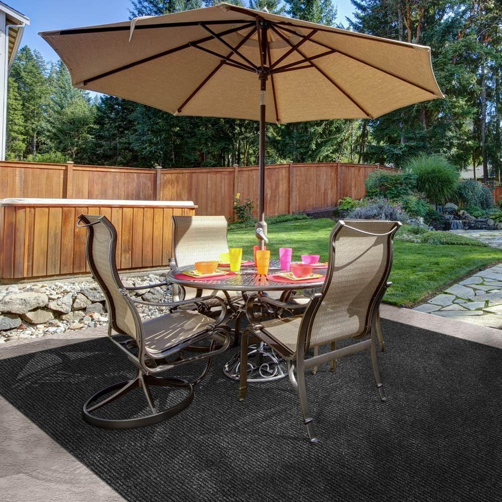 Heavy-Duty Ribbed Indoor Outdoor Carpet with Rubber Marine Backing - Charcoal Black - 6 Feet X 15 Feet A111202