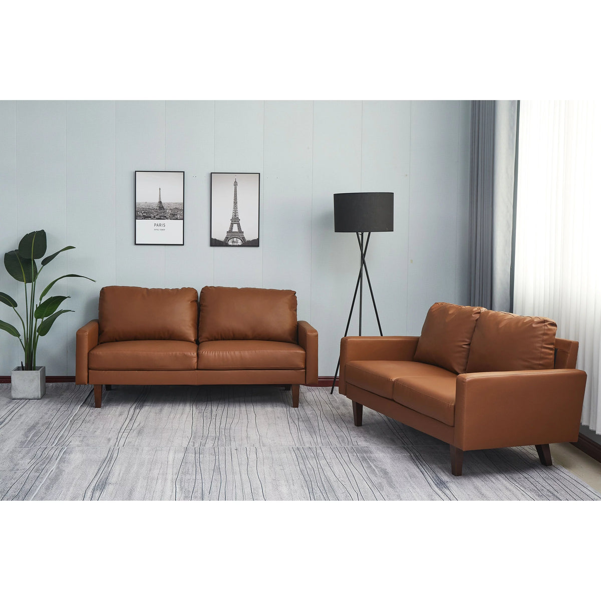 Black 2 Piece Faux Leather Loveseat and Sofa C8226