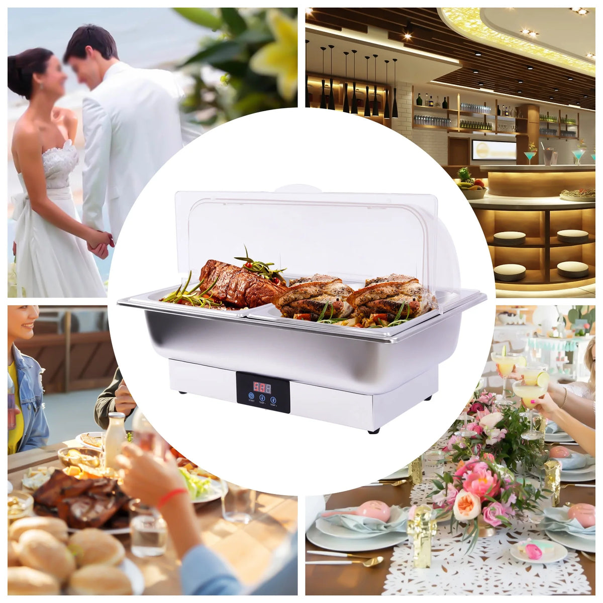 110V Stainless Steel Chafing Dish Buffet Set 2 Food Pot Y937