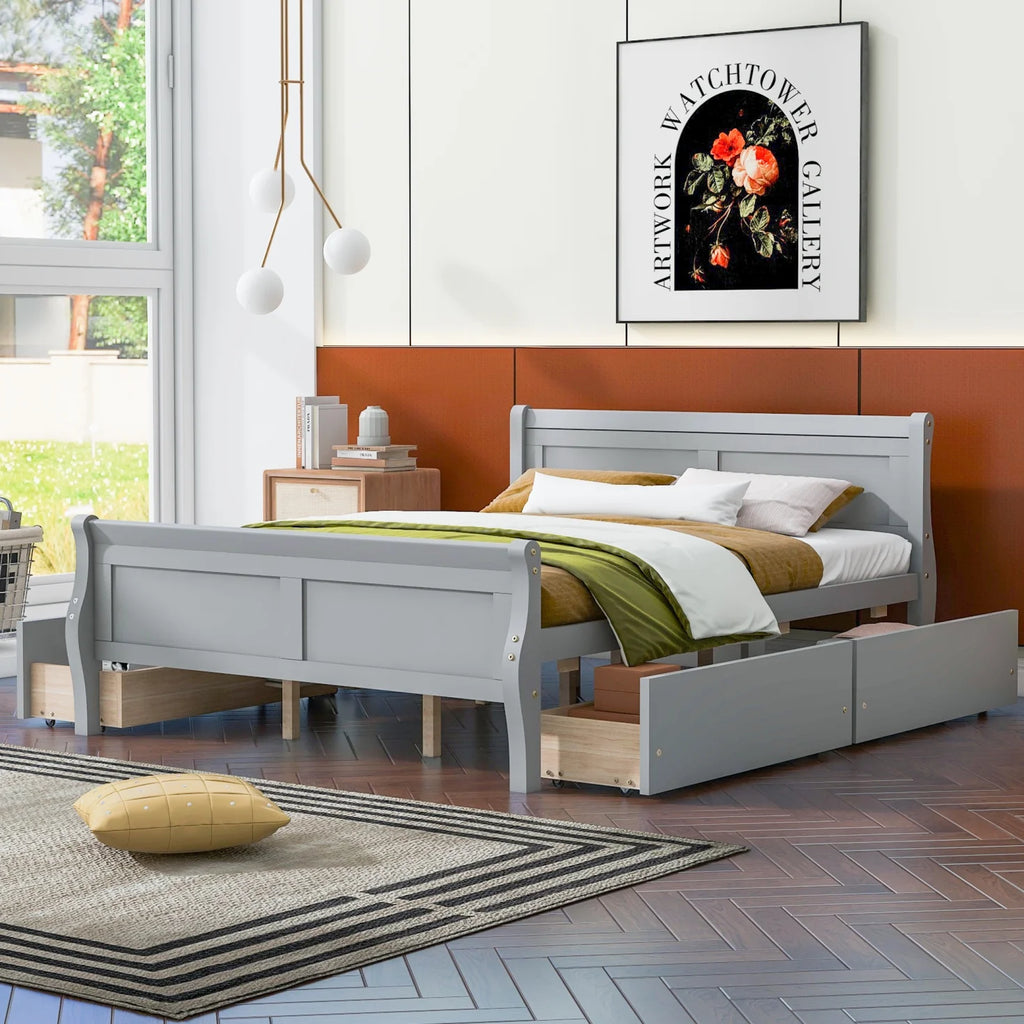 Queen Size Wood Platform Bed with 4 Drawers D5069