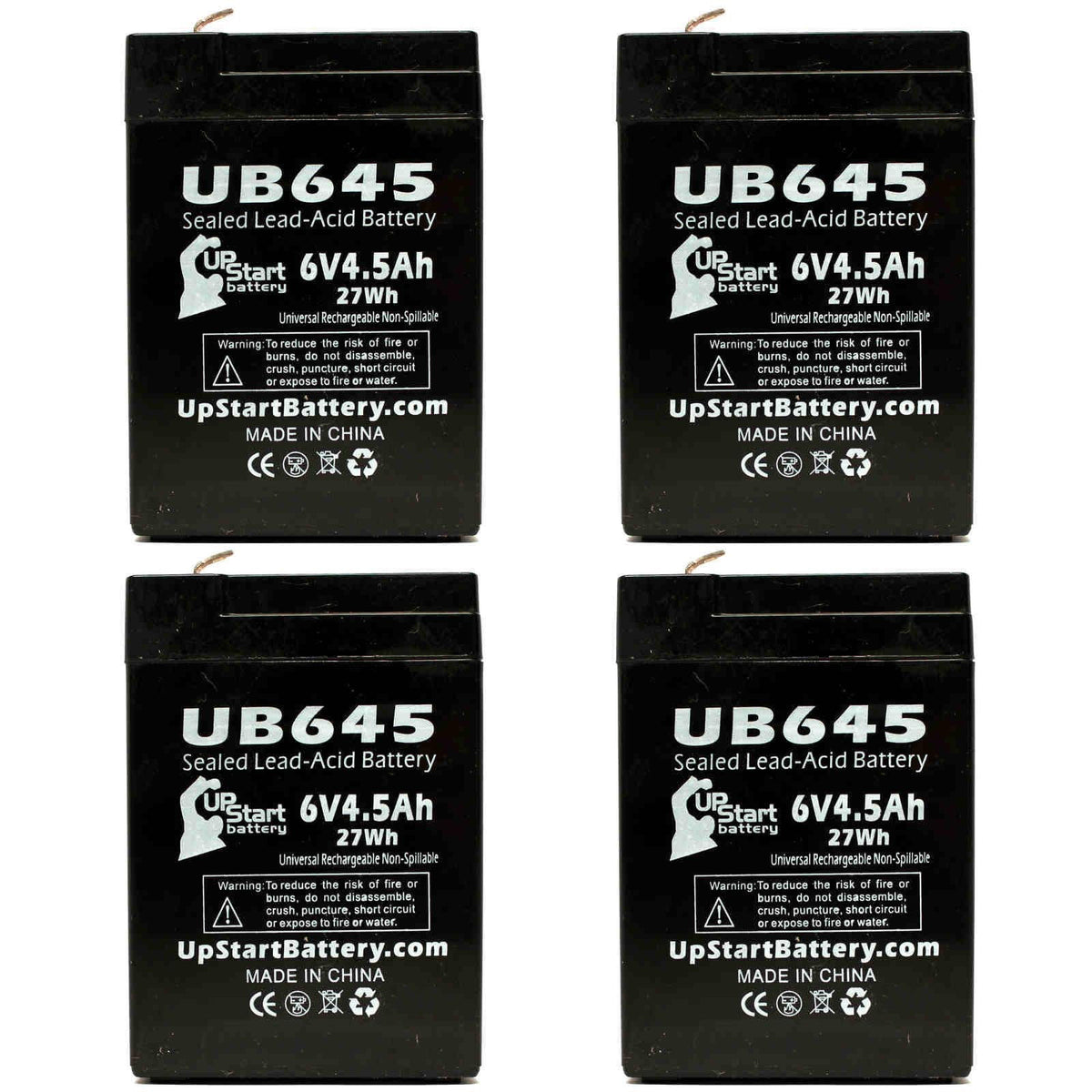 4x Pack 6V 4.5Ah Sealed Lead Acid Battery with F1 to F2 Terminal Adapters C1387