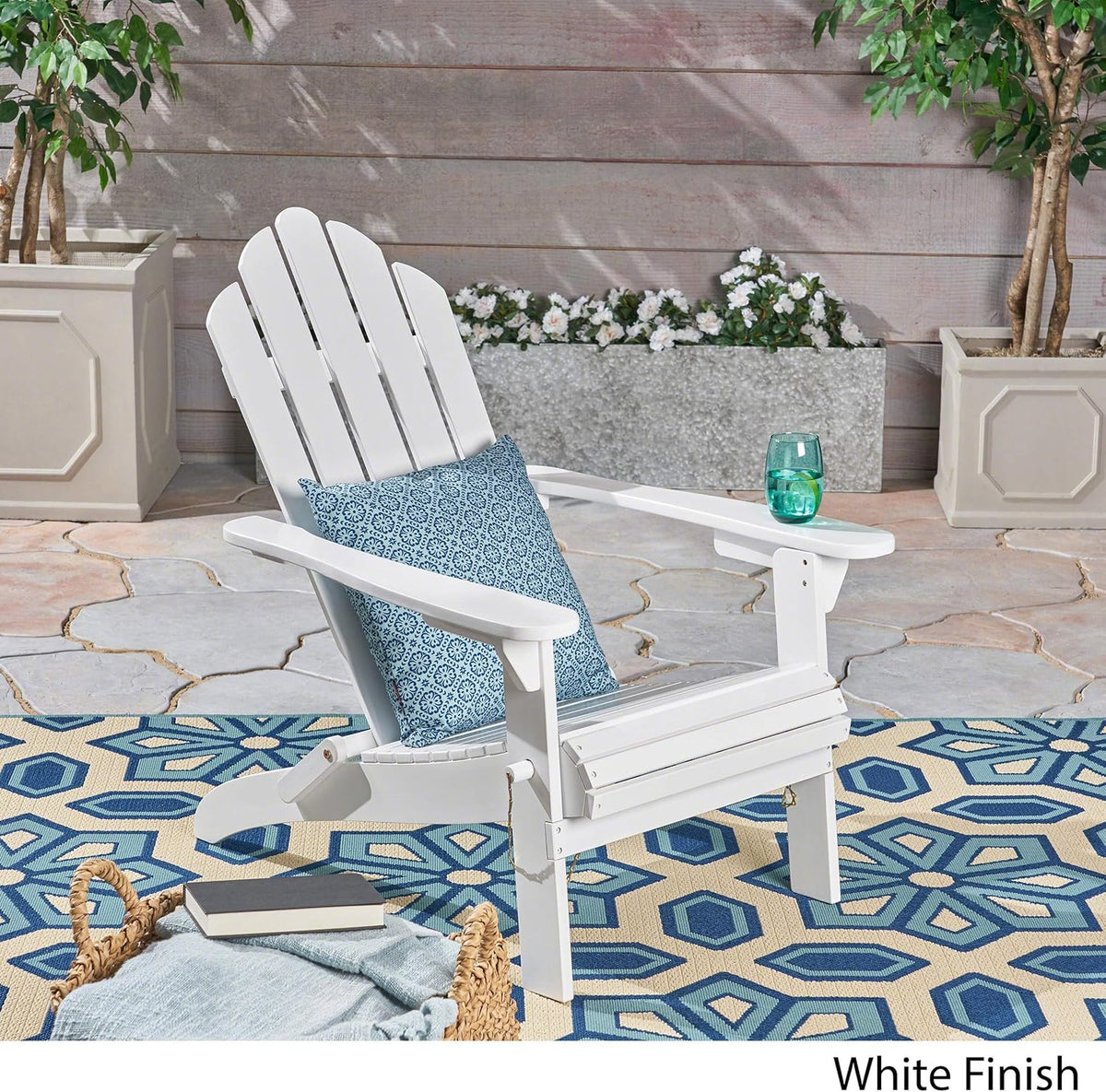 White Finish Acacia Wood Adirondack Chair U434589