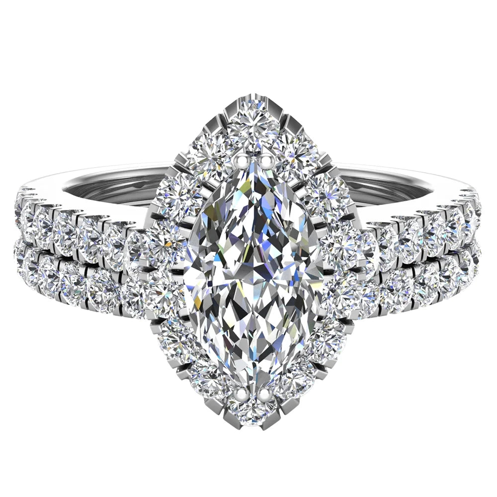 14K White Gold Diamond Wedding Ring Set 1.25 CT I854