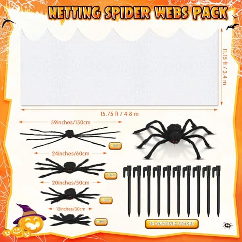 8 Pcs Giant Spider with Stretchy Netting Spiderweb Set L97178