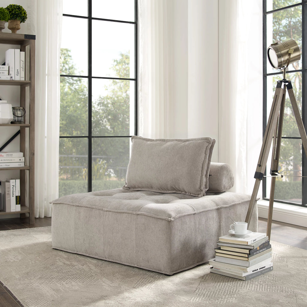 Beige Fabric Button Tufted Sectional Sofa T9728