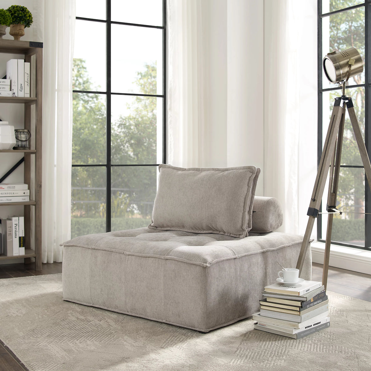 Beige Fabric Button Tufted Sectional Sofa T9728