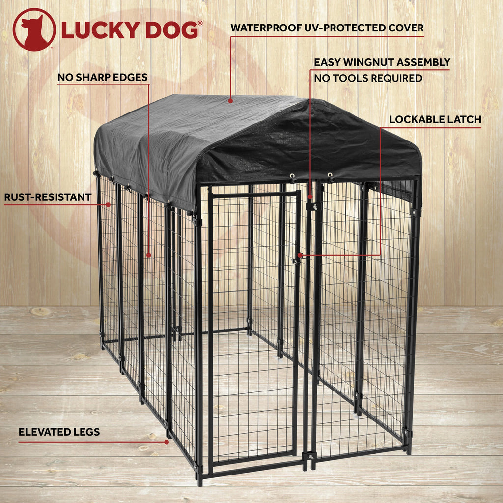 8ft x 4ft x 6ft Black Outdoor Dog Kennel with Cover A408
