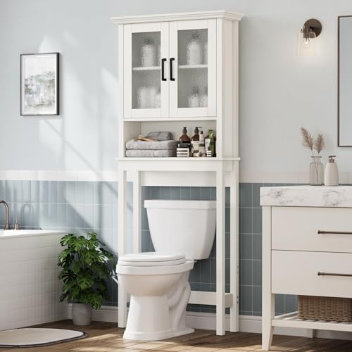 Espresso Over The Toilet Storage Cabinet with Glass Doors and Adjustable Shelf A97143