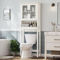 Espresso Over The Toilet Storage Cabinet with Glass Doors and Adjustable Shelf A97143