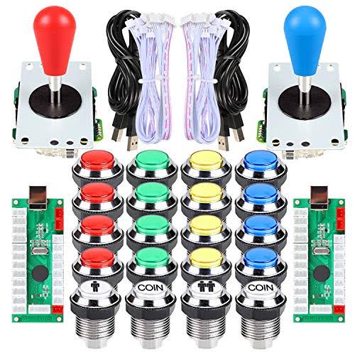 Arcade Gamepads and Controllers DIY Kit 2 Ellipse Oval Joystick 20 LED Chrome Buttons P6933
