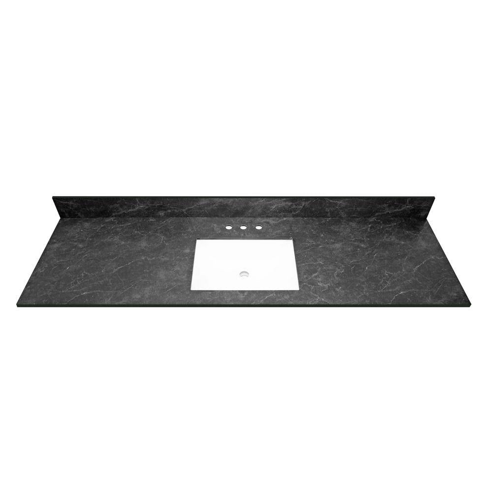 Black Vanity Top with Single White Sink W8812