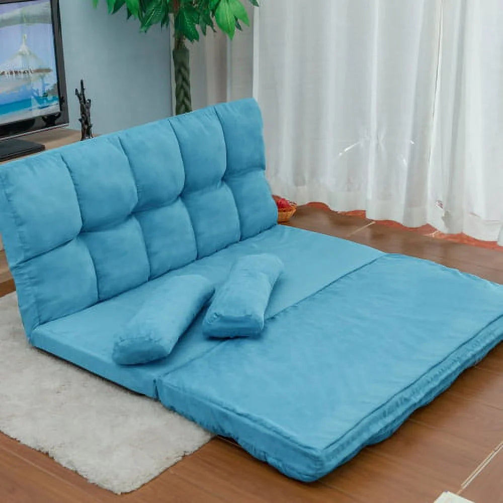 Blue Double Chaise Lounge Sofa with Two Pillows V491
