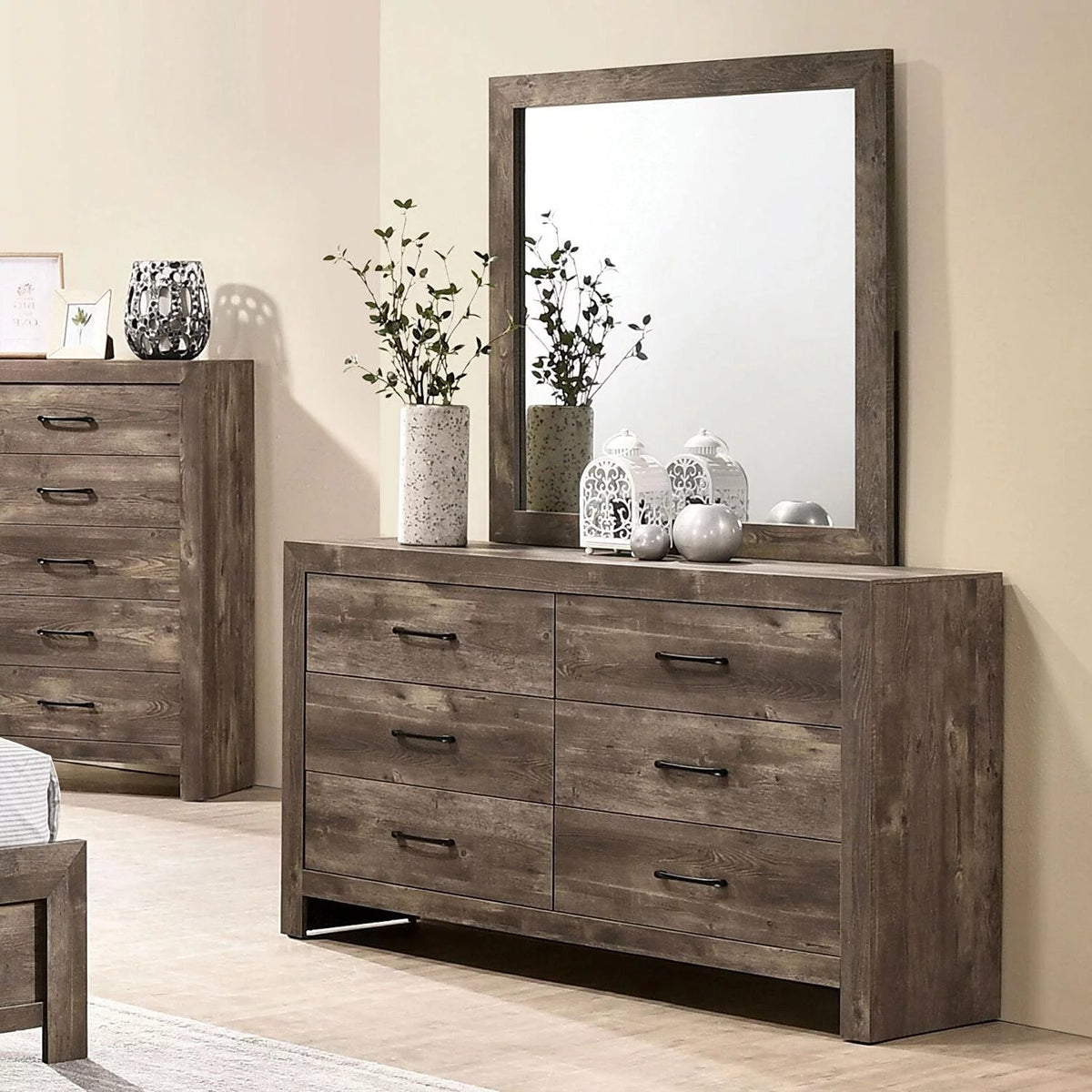 Natural Tone Wood King Bedroom Set 5pcs C9358