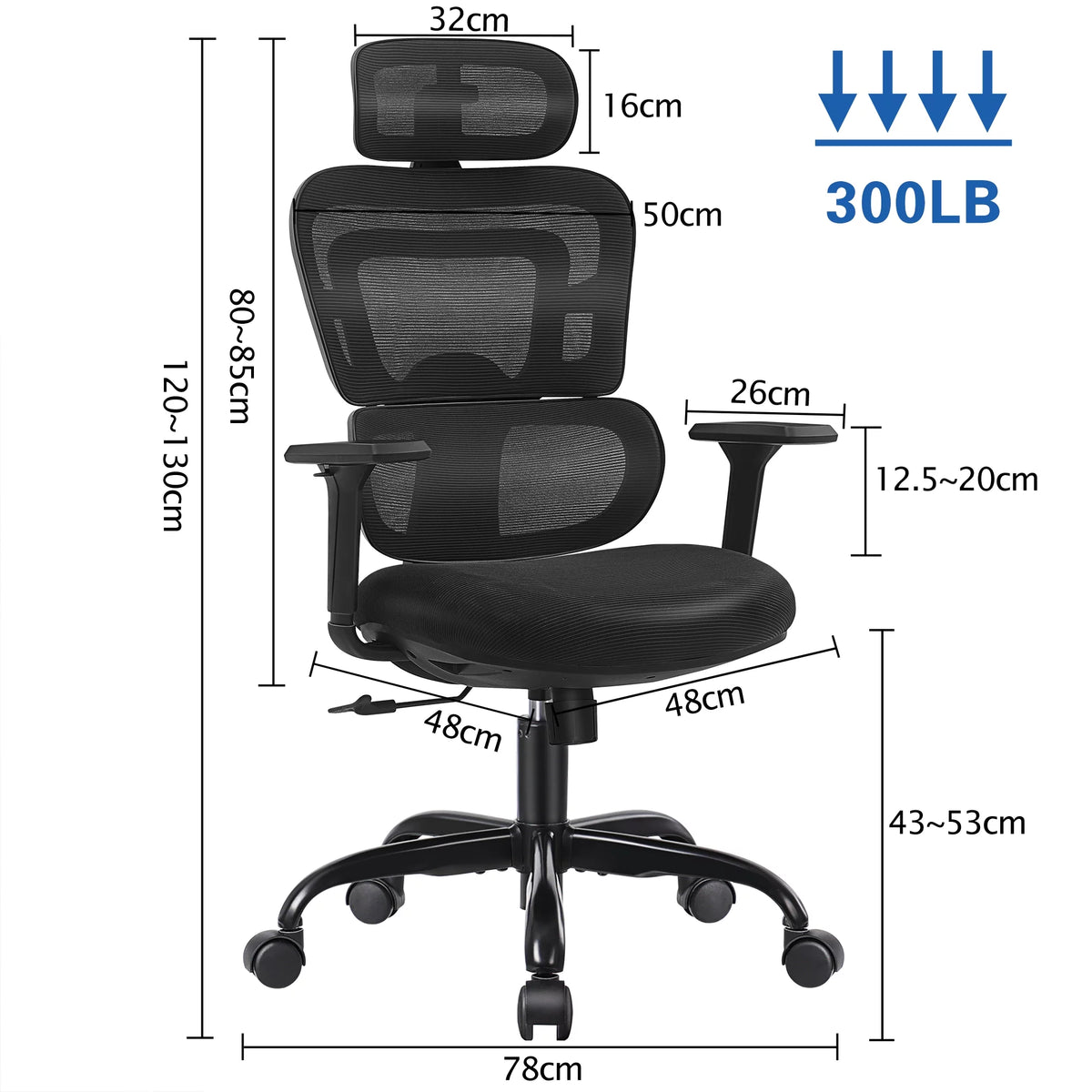 Black Ergonomic Office Chair with Lumbar Support N6288