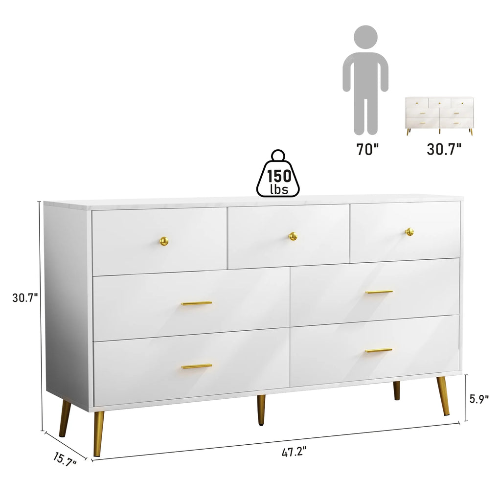 White 7 Drawer Wood Dresser I3129