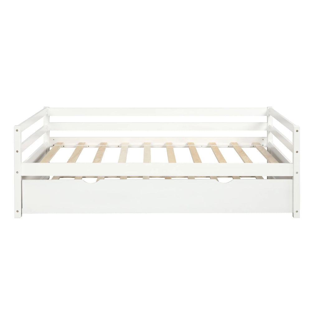 White Twin Wood Daybed with Trundle and Guardrails W671950