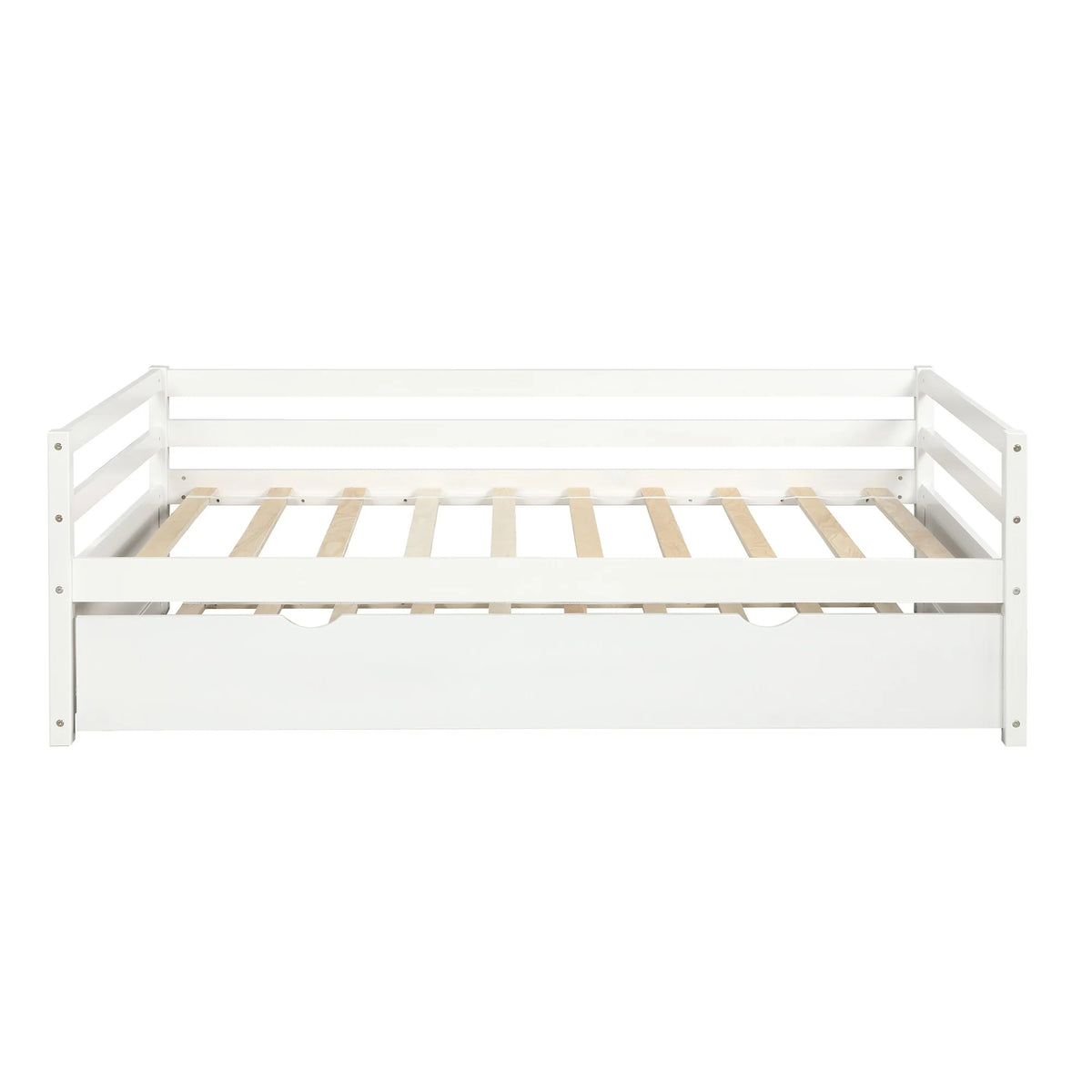 White Twin Wood Daybed with Trundle and Guardrails W671950