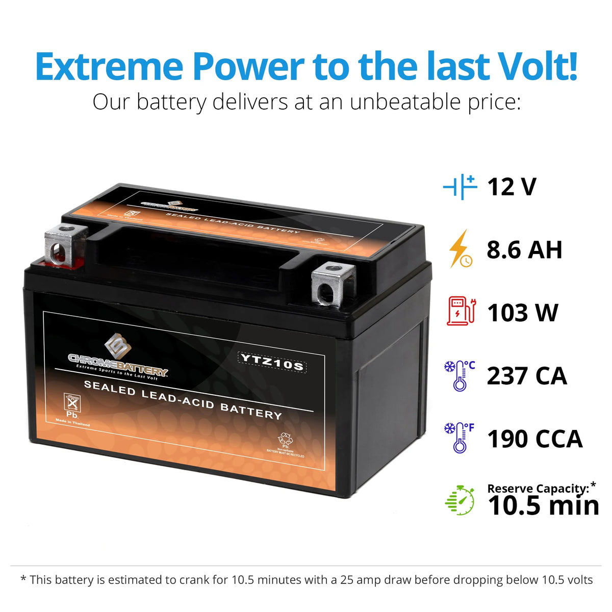 12 Volts 8.6 Ah 190 Cca Motorcycle Battery V1236