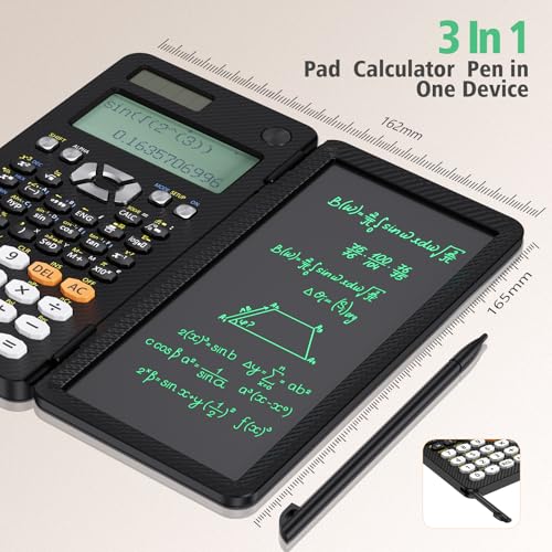 Black Rechargeable Scientific Calculator with Writing Pad and Hard Case Z12875