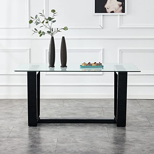 51" Glass Table with Rectangular Tempered Tabletop and Black Coated Metal Legs L2601